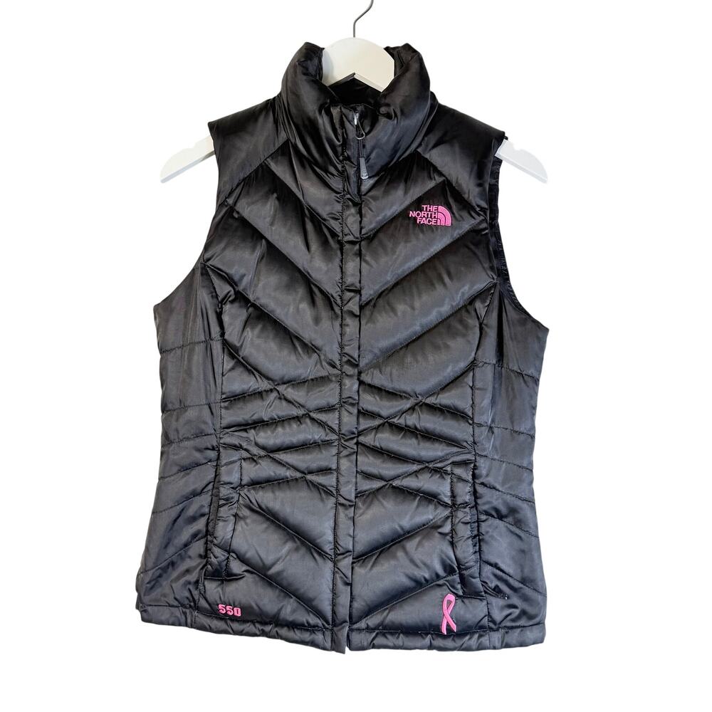The North Face Vest Womens Small 550 Down Puffer Black Breast Cancer Quilted